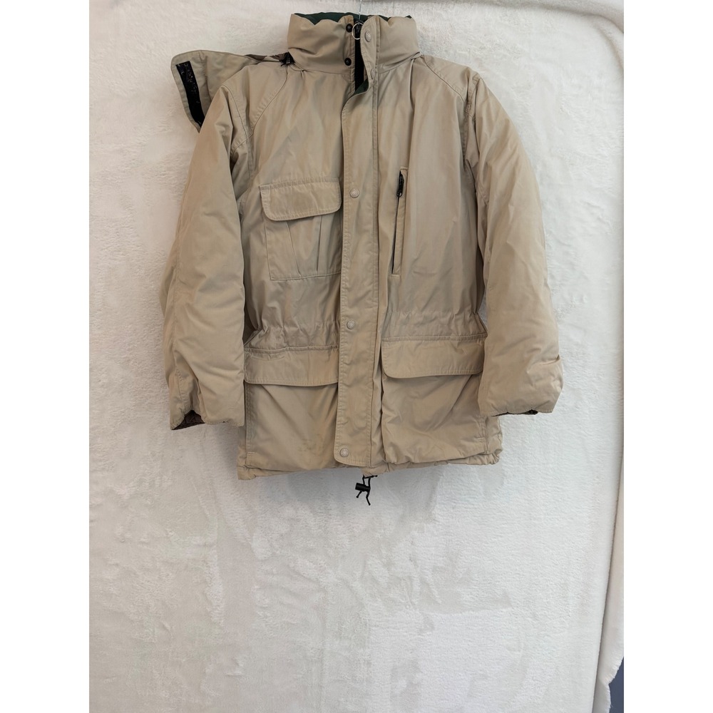 Eddie Bauer Vintage Goose Down Parka Jacket Mens Tan Green Made in USA F604